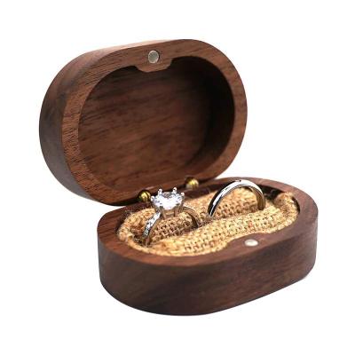 China Oval Wooden Wedding Ring Box Jewelry Box Wooden Ring Box Rustic Walnut Custom Made Handmade for sale