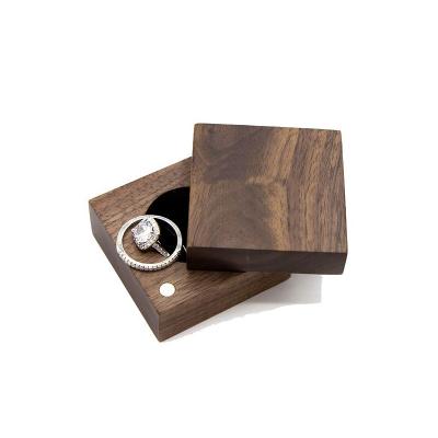 China Square Walnut Handmade Rotating Wooden Ring Box Wedding Ceremony Ring Bearer Box for sale