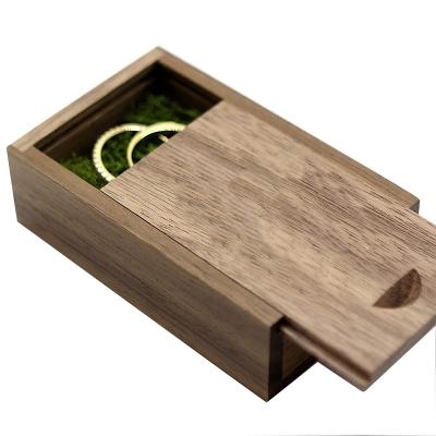 China Handmade Handcrafted Ring Packing Jewelry Box Wooden Engagement Proposal Walnut Wood Wedding Ring Box for sale