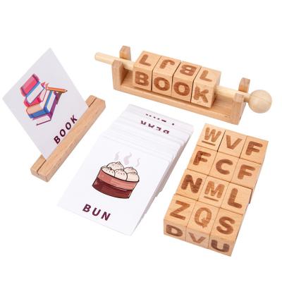 China Playing Teaching Mobile Educational Kindergarten Toys Study Spinning Wooden Alphabet Reading Blocks Montessori Blocks With Words Flash Cards for sale