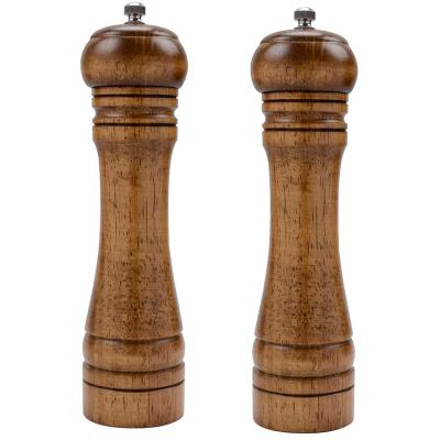 China Sustainable Wooden Salt and Pepper Mill Rechargeable Manual Pepper Grinders Salt Shakers with Adjustable Coarseness Ceramic Rotor for sale