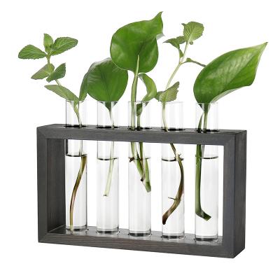 China Minimalist Wooden Rack Planter Propagation Station Test Tube Glass Vase Wall Hanging for sale