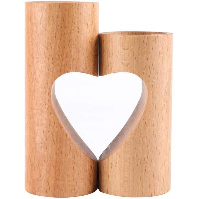 China 2 Unit Heart Pedestal Tea Light Romantic Wooden Candle Holder Home Decoration Set For Home Decorative for sale