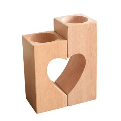 China Home Decoration Set of 2 Heart Shape Candle Combo Stands Wooden Candle Holders for Home Decor for sale