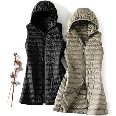 China Winter Waterproof Plus Size Hooded Down Vest Casual Autumn Coat Slim Parkas Ultra Light Long Vest Women's Jackets for sale