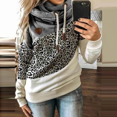 China Autumn Winter Women Patchwork Hooded Anti-Wrinkle Casual Sweatshirt Leopard Print Drawstring Hoodie Long Sleeve Pullover Tops for sale