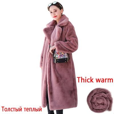 China Long Faux Rabbit Fur Coat Lapel Plush Female Warm Thick Loose Luxury High Quality Waterproof Overcoat Plus Size Winter Coats for sale