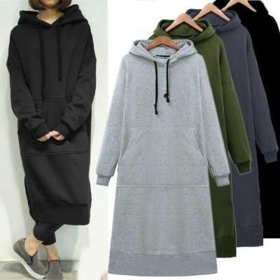 China Women Casual Anti-Wrinkle Loose Solid Sweatshirt Dress Autumn Winter Baggy Pullover Oversized Sweatshirts Long Hoodie Coat for sale