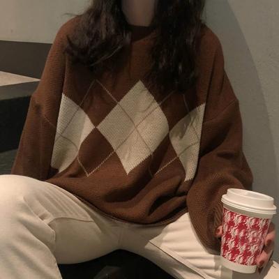 China Anti-wrinkle women knitted winter oversized loose sweater ladies fashion pullovers Korean college pullover for sale