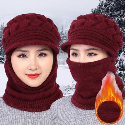 China breathable & Winter Waterproof Women's Fleece Beanies Hat Scarf Warm Breathable Wool Knitted Hat For Women Double Layers Protective Hats for sale