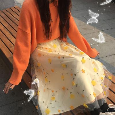 China Anti-Static Women Flower Lace Skirt 3d Mesh Long Skrit Female Elegant Midi Tulle Skirt Soft Cute High School Wear for sale