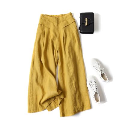 China Anti-Wrinkle Women Elastic Waist Canvas Solid Pants All-matched Casual Wide Leg Cotton Pants Loose Aesthetic Style for sale