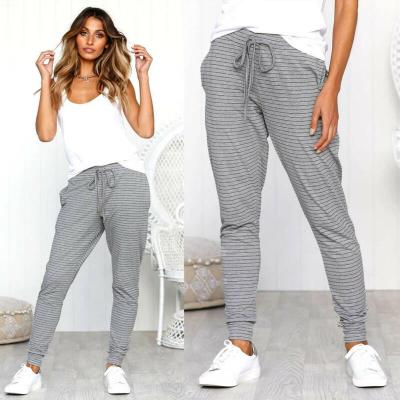 China Women's High Waist Anti-Wrinkle Stretch Pencil Pants Print Skinny Striped Leggings Home Drawstring Jeggings for sale