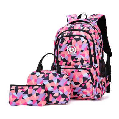 China 3Pcs Primary School Anti-theft Geometric Print Student Satchel Shoulder Schoolbag For College Girls Boys Backpack With Lunch Bag for sale