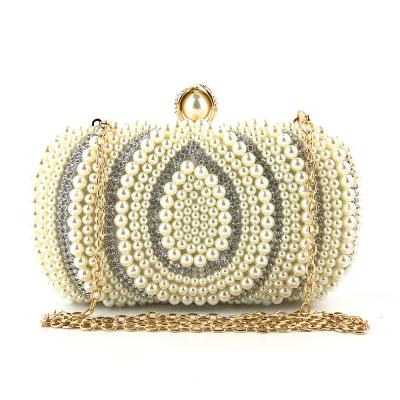 China High Quality Lady Clutch Bag Vintage Handbag Beaded Pearl Evening Clutch Bag, Wedding Party Prom Clutch Purse For Women Apricot Small for sale