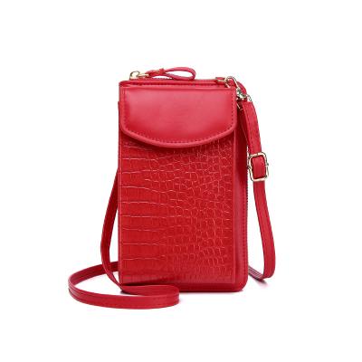 China High Quality Women Small Fin PU Leather Cross Phone Purse & Body Bag, Crocodile Pattern Cell Phone Purse For Women Wallet Purse for sale