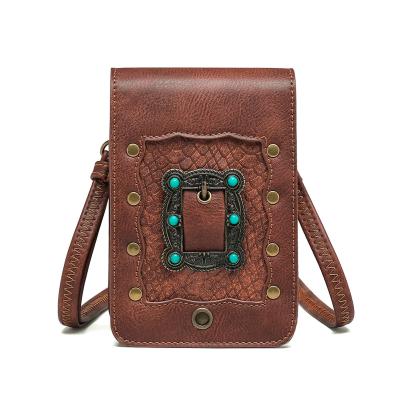 China High Quality Lightweight Cross - Body Handbags, Small Vintage Leather Shoulder Bags Punk Cross - Body Bag Cell Phone Wallet Purse For Women for sale