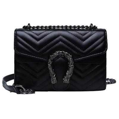 China High Quality Hot Sale Quilted Designer Crossbody Bag with Chain Strap, Women PU Shoulder Bag Vintage Leather Clutch Handbag (Black) for sale