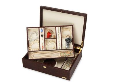 China Portable Leather lockable Jewellery Storage Box case Black Color watch and ring box for sale