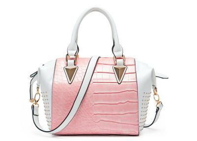 China Pink and white Fashion Ladies Handbags with full rivet decoration for sale