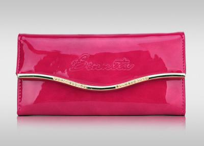 China Red Shiny Coating Womens Leather Wallets With Coin Purse , Brilliant Diamond Decoration for sale