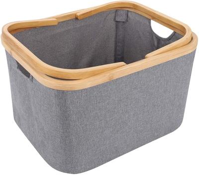 China Sustainable Waterproof Cloth Storage Basket Bamboo Dirty Laundry Basket With Lid Bathroom/Bedroom/Cabinet Wash Basket Wood Laundry for sale