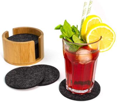 China Sustainable High Quality Needle Punched Felt Cup Coaster With Bamboo Package for sale