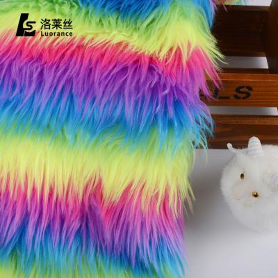 China Auto Upholstery No MOQ Rainbow Colorful Longhair Faux Fur Fabric for sale