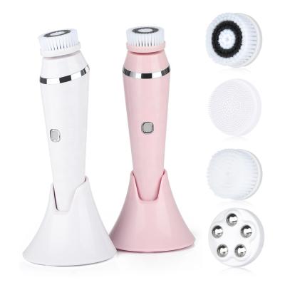 China DEEPLY CLEANING 4 in 1 Spa Sonic Face Beauty Machine Exfoliating Facial Skin Cleansing Brush Kit with Base for sale