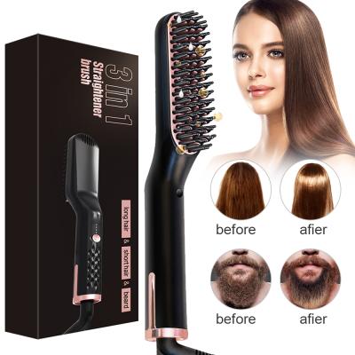 China Nondisposable Custom Logo Heating Brush Hot Air Comb Beard Hair Straightener Brush for sale