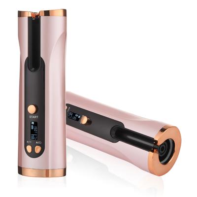 China LCD Display Mini Wireless Auto Curling Iron Portable Cordless Electric Automatic Hair Curler for sale