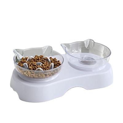 China Stocked Economical Custom Design Transparent Pet Food Bowl Double Cat Ear Slow Pet Anti-Clog for sale