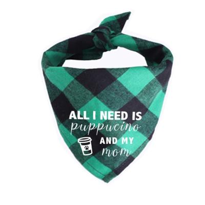 China Customized Viable Pattern Pet Triangle Bandana Dog Cat Triangle Towel Green Plaid Pet Bandana for sale