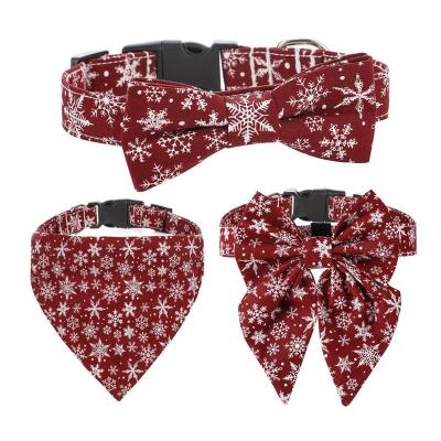 China Detachable Cotton Stocked Cat Collar Dog Bandana Collar Hot Sale Amazon Christmas Pet Collar Bow for sale