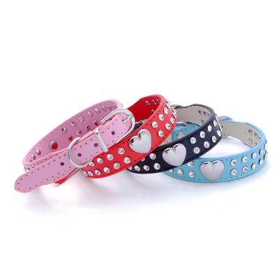 China Shiny Pet Collar Rhinestone Peach Heart Dog Collar Cat and Shiny Dog Collar Stocked for sale