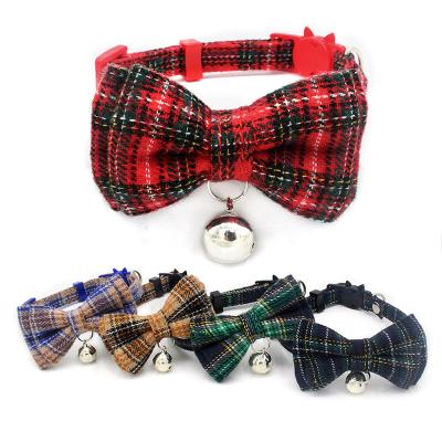 China Small Stocked Chain Cat Bell Collar Bow Dog Cat Collar Safety Buckle Pet Christmas Scottish Collar for sale