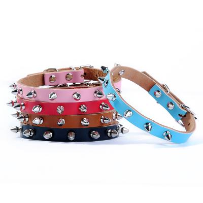 China Stocked Pure Leather Pet Leather Collar Rivet Anti-bite Dog Collar Dog Leash Dog Supplies for sale