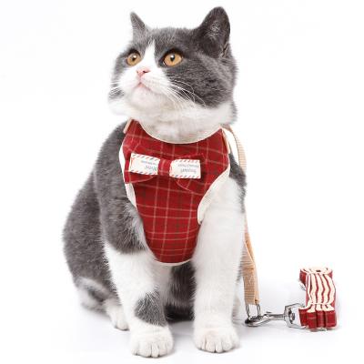 China Stocked Pet Cat Harness and Leash Supplier Set 2021 New I-shaped Cat Harness Korean Style Cat Harness With Bow for sale