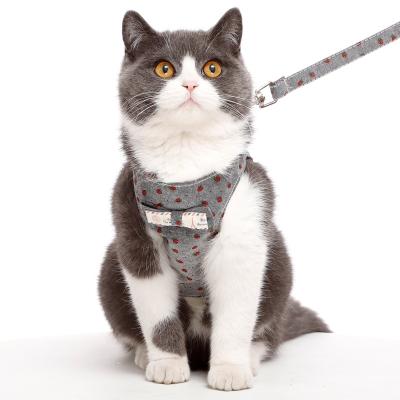 China Pet Supplier Harness and Leash Set Walking Cat Outdoor Cat Leash Print Denim Cat Leash Vest Stocked Vest for sale