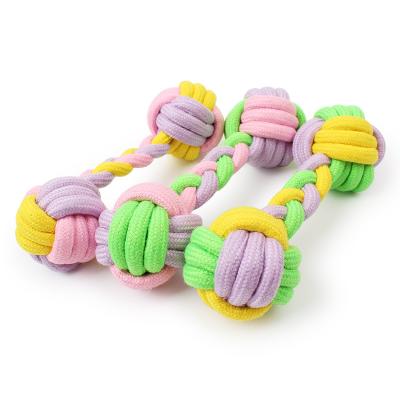 China Stored Interactive Dog Toy Set Woven Dumbbells 20*6cm Dog Toy Candy Colored Cotton Rope Dog Rope for sale