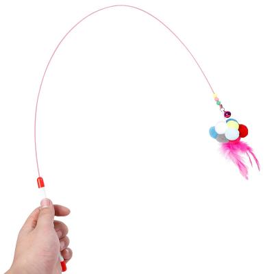 China New Design Stocked Colorful Ball Toy For Cats Feather Cat Toy Teaser Stick Fashion Pet Interactive Toys 2021 for sale