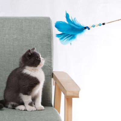 China Hot-Selling Stocked Cat Toys Acrylic Beaded Tube Large Cat Stick Floating Feather for sale