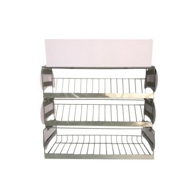 China Metal With Retail Wood Supermarket Small 3 Tier Metal Wire Display Stand Counter for sale