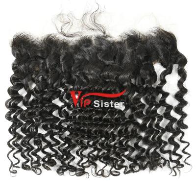 China No Tangle 100% Pure Virgin No Shed 10a Deep Curly Raw Virgin Brazilian Hair 20 Inch 13*4 Lace Transparent Headband for sale