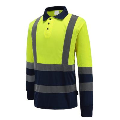 China Polo Shirt Reflective Tape Safety Work Safety Long Sleeve Visibility Top Breathable Lightweight Tape W Double Button Anti-Static T-Shirt for sale