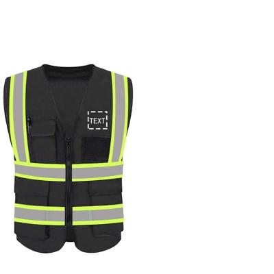 China High Visibility Anti-Static Safety Invest Custom Your Logo Protective Workwear 5 Pockets Reflective Brands Outdoor Work Vest (Black XXL) for sale