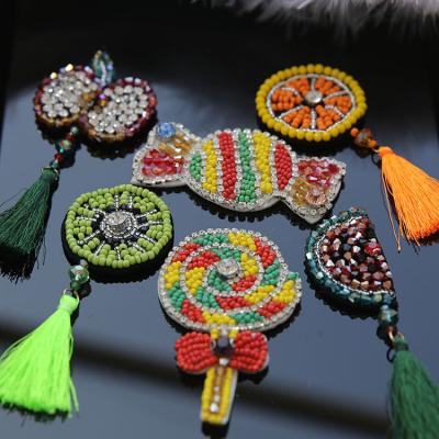 China Hot 3D Fabric Handmade Beaded Patch With Tassel Fringe Trim for sale