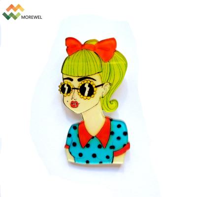 China Custom Acrylic Badge Nickel Free Pin No Safety Pin Brooch Minimum Back Use for sale