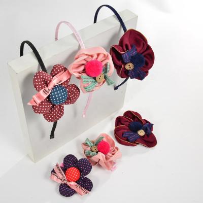 China Wholesale Hair Decoration Korea New Design Fabric Cloth Flower Ribbon Covered Hair Bands For Girls for sale