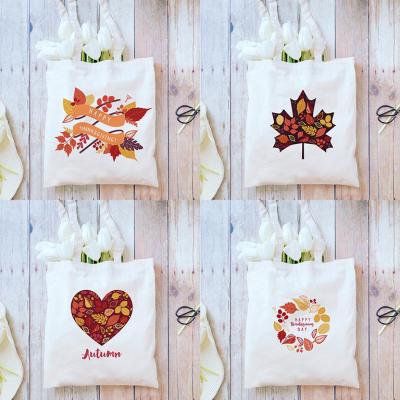 China Thanksgiving Gift Handled Recycle Shopping Bags Canvas Printed Handle Shopping Bag for sale